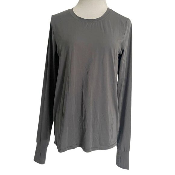 SPANX Size Medium Long Sleeve Shirt Top Thumb Holes Open Back Gray - Picture 1 of 8